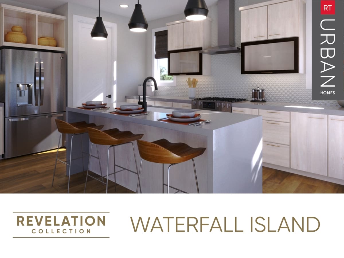 Waterfall Kitchen Island of the RT Urban Homes Revelation Collection